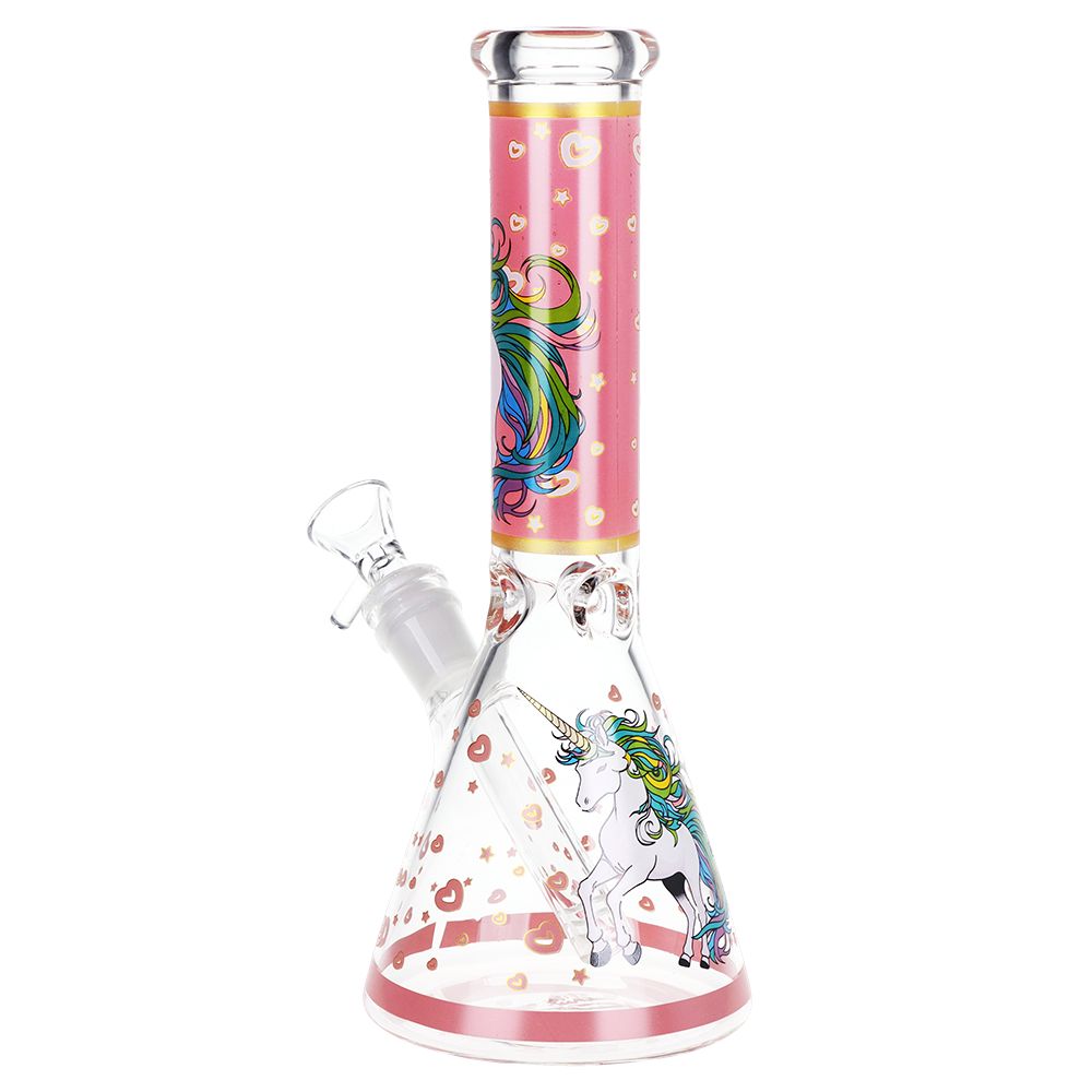 Pink Unicorn Beaker Glass Water Pipe - 10" / 14mm F
