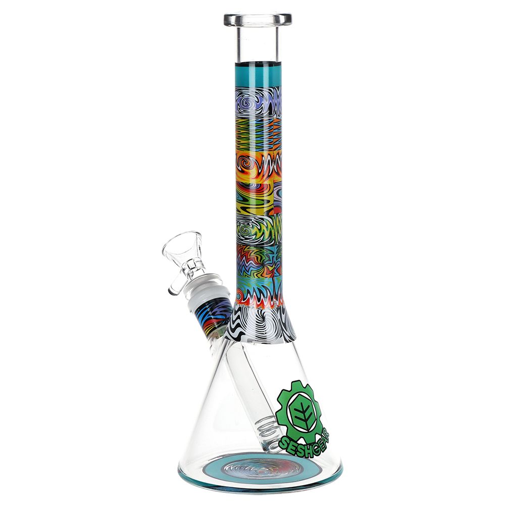 SeshGear Tehchnicolor Zig Wag Beaker Glass Water Pipe - 10" / 14mm F / Colors Vary
