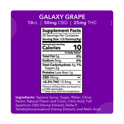 MDRN MOOD Galaxy Grape Gummies - 50mg CBD / 25mg THC (10ct)